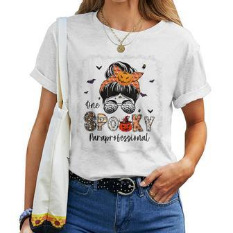 One Spooky Paraprofessional Messy Bun Pumpkin Women T-shirt - Monsterry CA