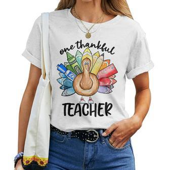 One Thankful Teacher Thanksgiving Turkey Cute Pencil Women T-shirt | Mazezy