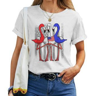Patriotic Red White And Blue Flamingos Usa Flag 4Th Of July Women T-shirt | Mazezy UK