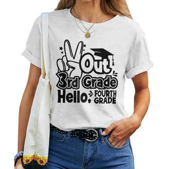 Peace Out 3Rd Grade Hello 4Th Grade Teacher Graduation Cap Women T-shirt | Mazezy