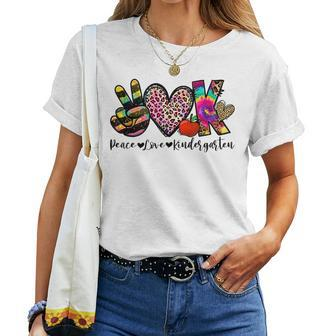 Peace Love Kindergarten Teacher Girls Back To School Women T-shirt | Mazezy