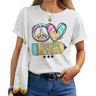 Peace Love Second Grade Tie-Dye Student Teacher Women T-shirt - Monsterry