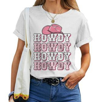 Pink Howdy Cow Print Western Country Cowgirl Texas Rodeo Women T-shirt Short Sleeve Graphic - Monsterry