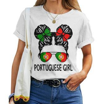 Portuguese Girl Messy Hair Portugal Pride Kids Women T-shirt - Seseable