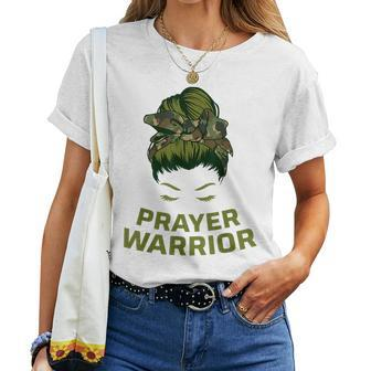 Prayer Warrior Women Camo Faith God Jesus Christian Faith Women T-shirt Crewneck | Mazezy