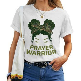 Prayer Warrior Ns Girls Camo Faith God Jesus Christian Faith Women T-shirt | Mazezy