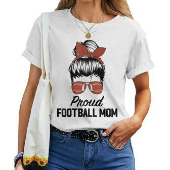 Proud Football Mom Life Messy Bun Women T-shirt | Mazezy