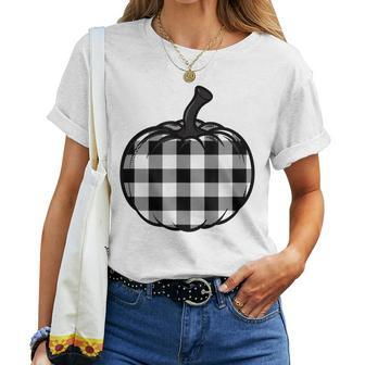 Pumpkin Buffalo Plaid Black And White Fall Autumn Halloween Halloween Women T-shirt | Mazezy
