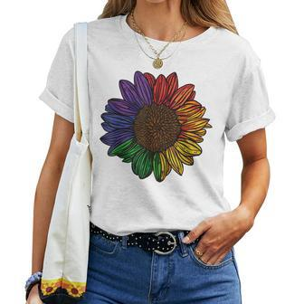 Rainbow Sunflower Lgbtq Flag Pride Month Women T-shirt | Mazezy