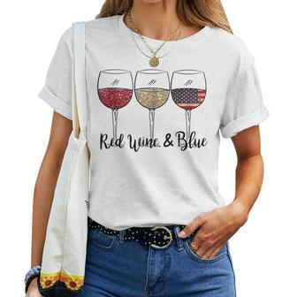 Red Wine & Blue 4Th Of July Usa American Flag Wine Patriotic  Women T-shirt Casual Daily Crewneck Short Sleeve Graphic Basic Unisex Tee