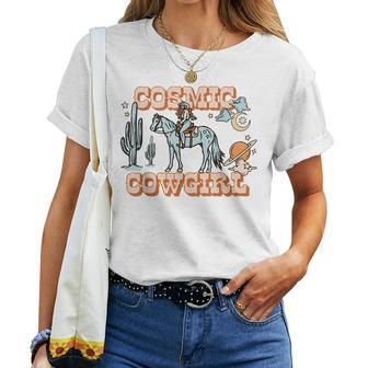 Retro Cowgirl In Space Cosmic Cowboy Western Country Cowgirl Women T-shirt | Mazezy