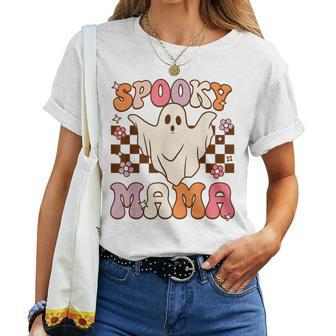 Retro Groovy Halloween Ghost Spooky Mama Costume Women T-shirt - Seseable