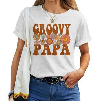 Retro Groovy Papa Matching Family 1St Birthday Party Women T-shirt - Seseable