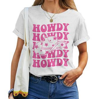 Rodeo White Howdy Western Retro Cowboy Hat Southern Cowgirl Women T-shirt - Monsterry CA