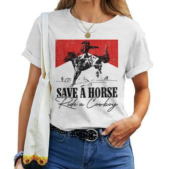 Save A Horse Ride A Cowboy Skeleton Country Skull Western Women T-shirt - Seseable