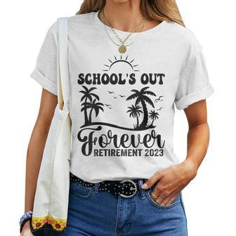Schools Out Forever Retired Teacher Groovy Retirement Women T-shirt | Mazezy