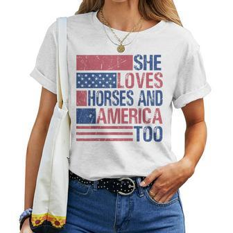 She Loves Horses And America Too Fun Horse Lover 4Th Of July For Bird Lovers Women T-shirt Crewneck | Mazezy