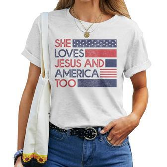 She Loves Jesus And America Too God Christian 4Th Of July Women T-shirt | Mazezy