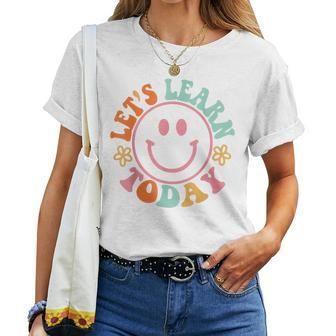 Smile Face Lets Learn Today Teacher Motivational Sayings Women T-shirt Short Sleeve Graphic - Thegiftio UK