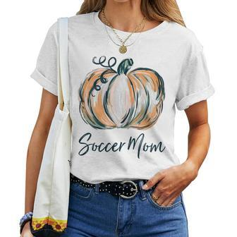 Soccer Mom Watercolor Pumpkin Fall Thanksgiving Halloween Women T-shirt | Mazezy