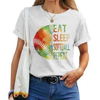 Softball- Eat Sleep Softball Repeat Pitcher Girls Women T-shirt | Mazezy