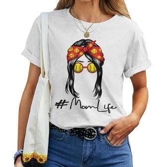 Softball Mom  For Women Mothers Day Messy Bun Women T-shirt Casual Daily Crewneck Short Sleeve Graphic Basic Unisex Tee
