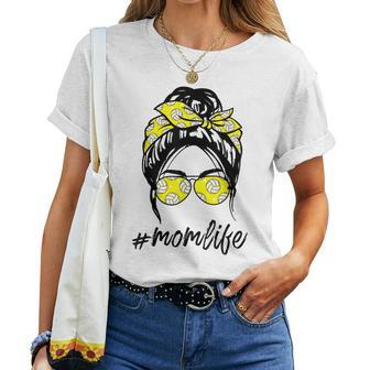 Softball Mom Life Leopard And Messy Bun Women T-shirt | Mazezy