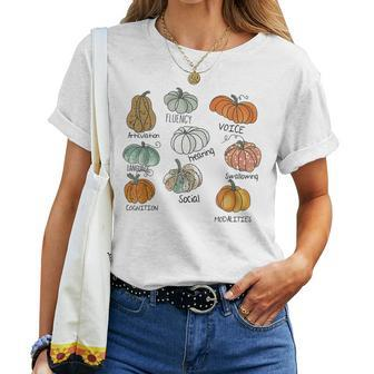 Speech Therapy Squad Pumpkin Fall Halloween Thanksgiving Slp Halloween Women T-shirt | Mazezy