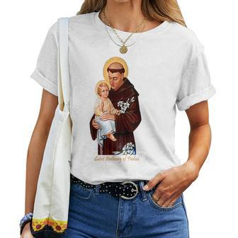 St Anthony Of Padua Catholic Saint Infant Jesus Christian Women T-shirt Crewneck Short Sleeve Graphic - Thegiftio UK
