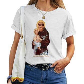St Anthony Of Padua Catholic Saint Infant Jesus Christian Women T-shirt Crewneck Short Sleeve Graphic - Thegiftio