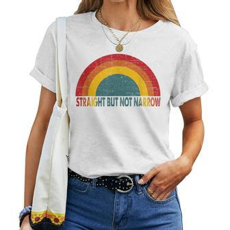 Straight But Not Narrow Retro Rainbow Lgbt Supporter Women T-shirt | Mazezy