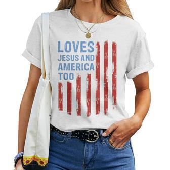 Sunflower Loves Jesus And America Too Christian 4Th Of July Women T-shirt | Mazezy