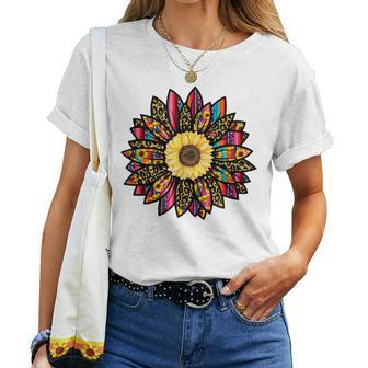 Sunflower Serape Leopard Sunflower Cute Floral Graphic Women T-shirt Casual Daily Basic Unisex Tee | Mazezy