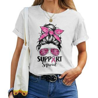 Support Squad Messy Bun Pink Ribbon Breast Cancer Warrior Women T-shirt | Mazezy