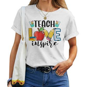 Teach Love Inspire Cute Teacher Teaching 1St Day Of School Women T-shirt - Seseable