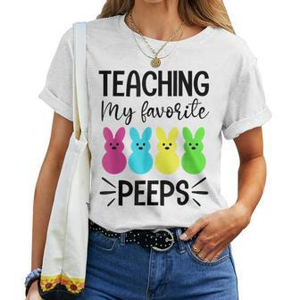 Teaching My Favorite Peeps Easter Day Teacher For Teacher Women T-shirt Crewneck | Mazezy