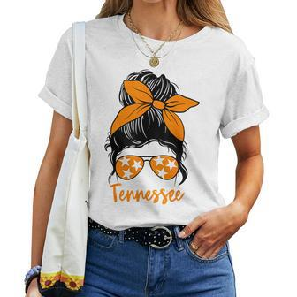 Tennessee Girls Tri Stars Messy Bun Hair Orange White Women T-shirt | Mazezy