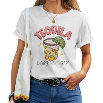 Tequila Cheape Than Therapy Funny Tequila Drinking Mexican Women T-shirt Short Sleeve Graphic - Monsterry