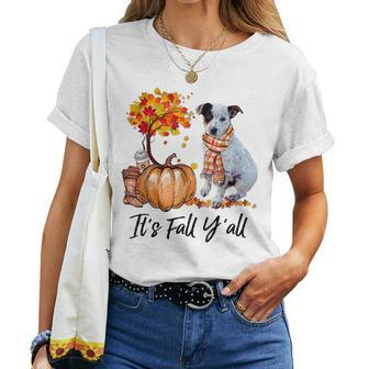 Texas Heeler It's Fall Y'all Pumpkin Tree Coffee Chocolate For Coffee Lovers Women T-shirt | Mazezy
