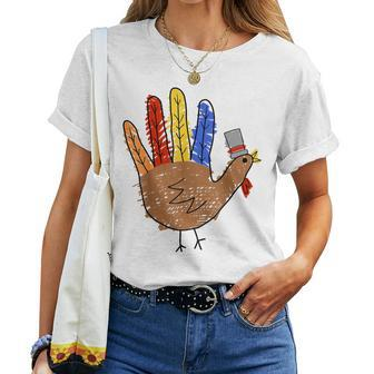 Thanksgiving Hand Turkey Thanksgiving Teacher Thankful Women T-shirt - Seseable