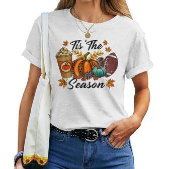 Tis The Season Pumpkin And Spice Football Halloween Fall Halloween Women T-shirt | Mazezy