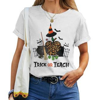 Trick Or Teach Fall Themed Thanksgiving Halloween Teacher Halloween For Teacher Women T-shirt | Mazezy