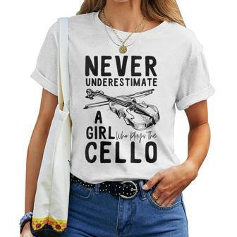 Never Underestimate A Girl Who Plays Cello Cellist Musician Women T-shirt | Mazezy