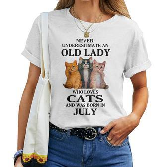 Never Underestimate An Old Lady Who Loves Cats Born In July Women T-shirt | Mazezy