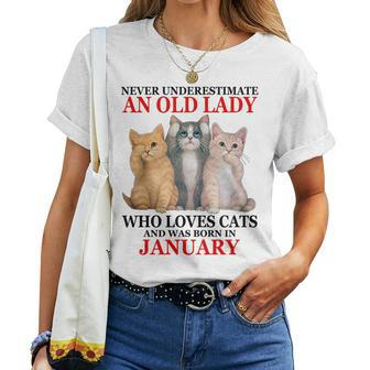 Never Underestimate An Old Lady Who Loves Cats January Women T-shirt - Seseable