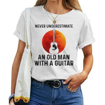Never Underestimate An Old Man With A Guitar Moon Women T-shirt | Mazezy
