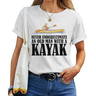 Never Underestimate An Old Man With A Kayak Paddle Canoe Women T-shirt - Seseable