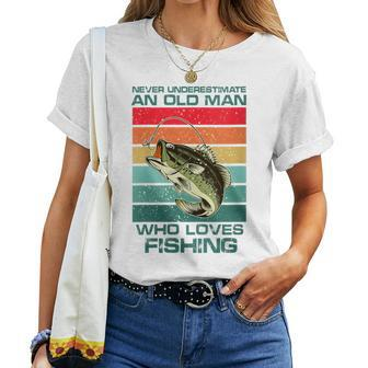 Never Underestimate A Old Man Who Loves Fishing Bass Vintage Women T-shirt - Seseable