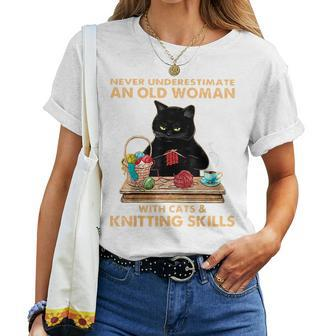 Never Underestimate An Old Woman With Cat And Knitting Women T-shirt | Mazezy