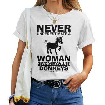 Never Underestimate A Woman Who Loves Donkeys Donkey Women T-shirt - Seseable